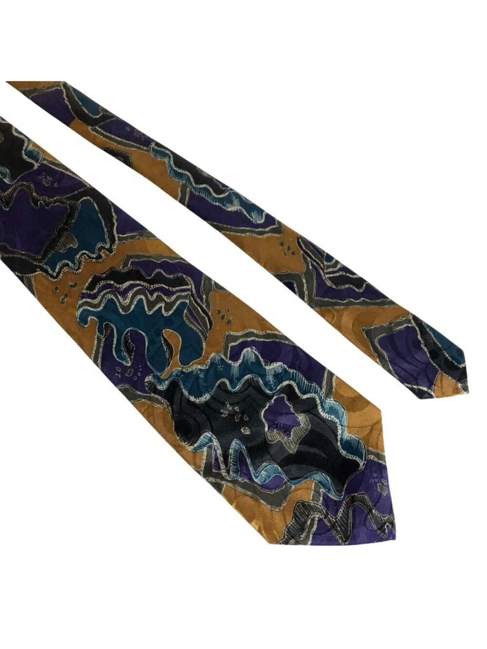 Azia Collection Tie Abstract Gold Purple Mens Polyester Necktie USA Work Formal
